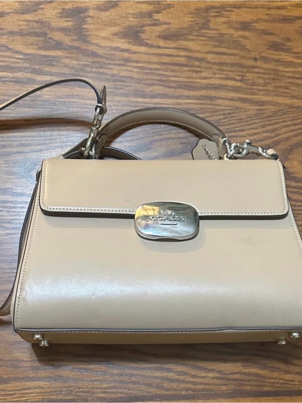Coach Beige Leather Top-Handle Satchel with Silver Hardware